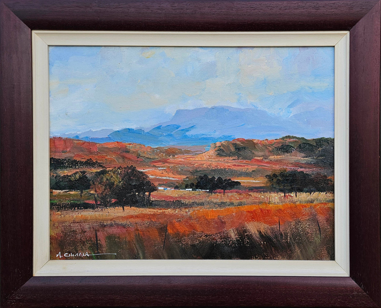 Mauro Chiarla - Colourful Red and Blue Landscape, 60 x 45cm