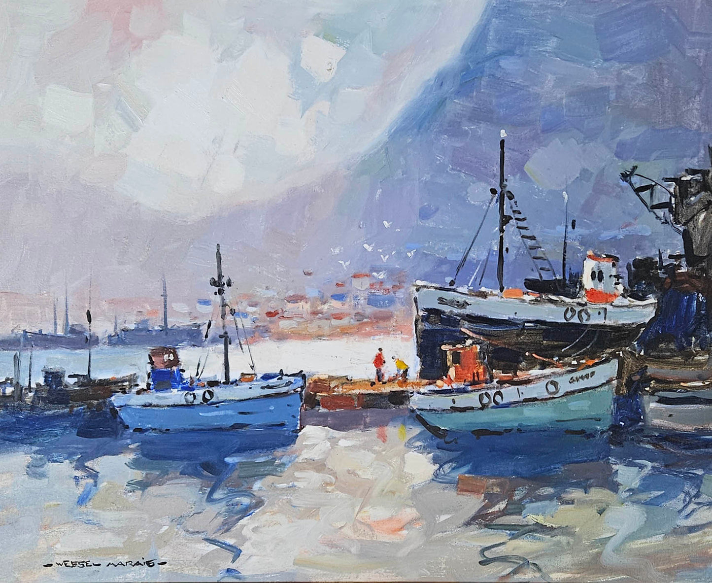 Wessel Marais - Harbour Scene Boats, 76x61cm