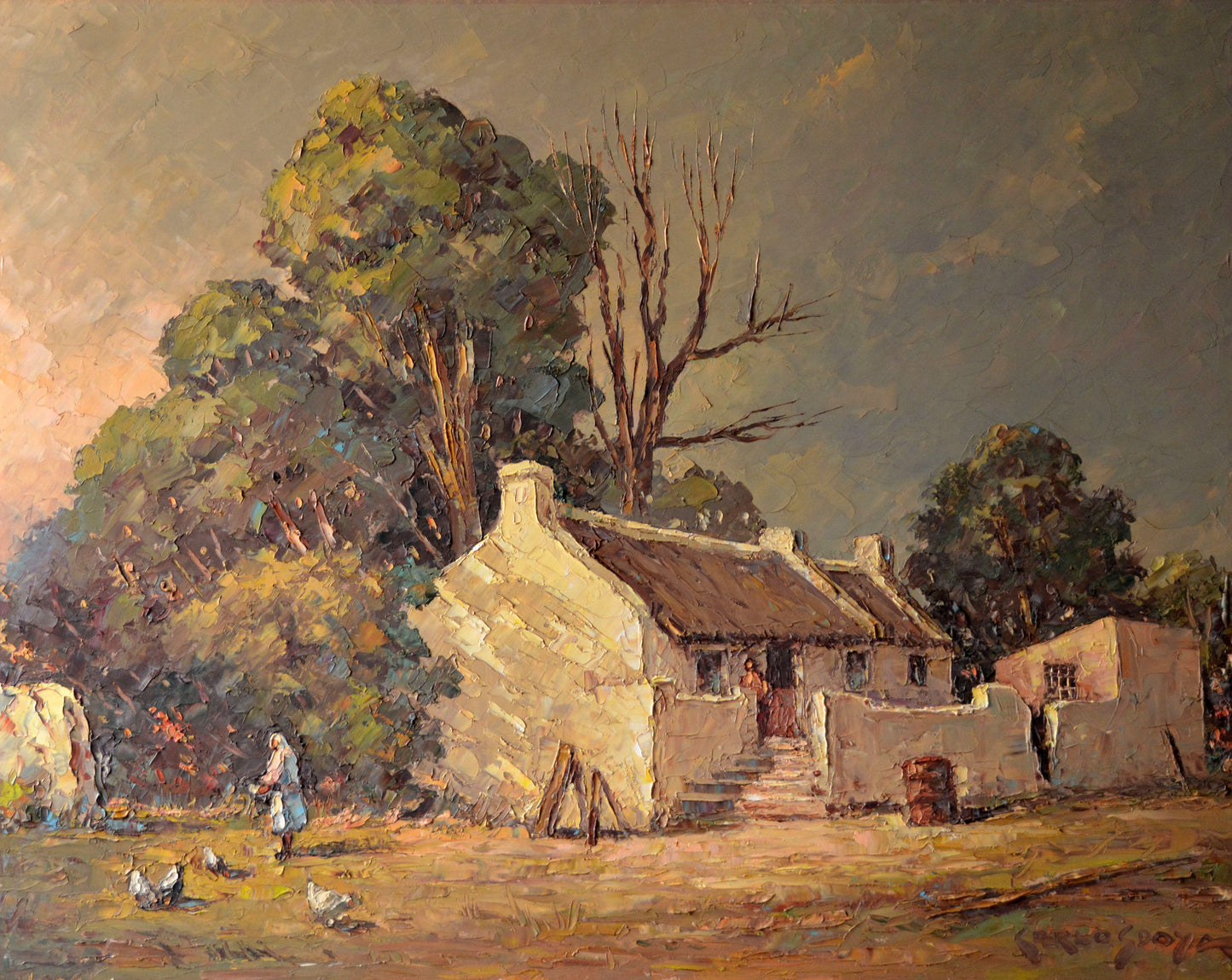 Carlo Sdoya - Sunlit Farmhouse Scene, 75x60cm