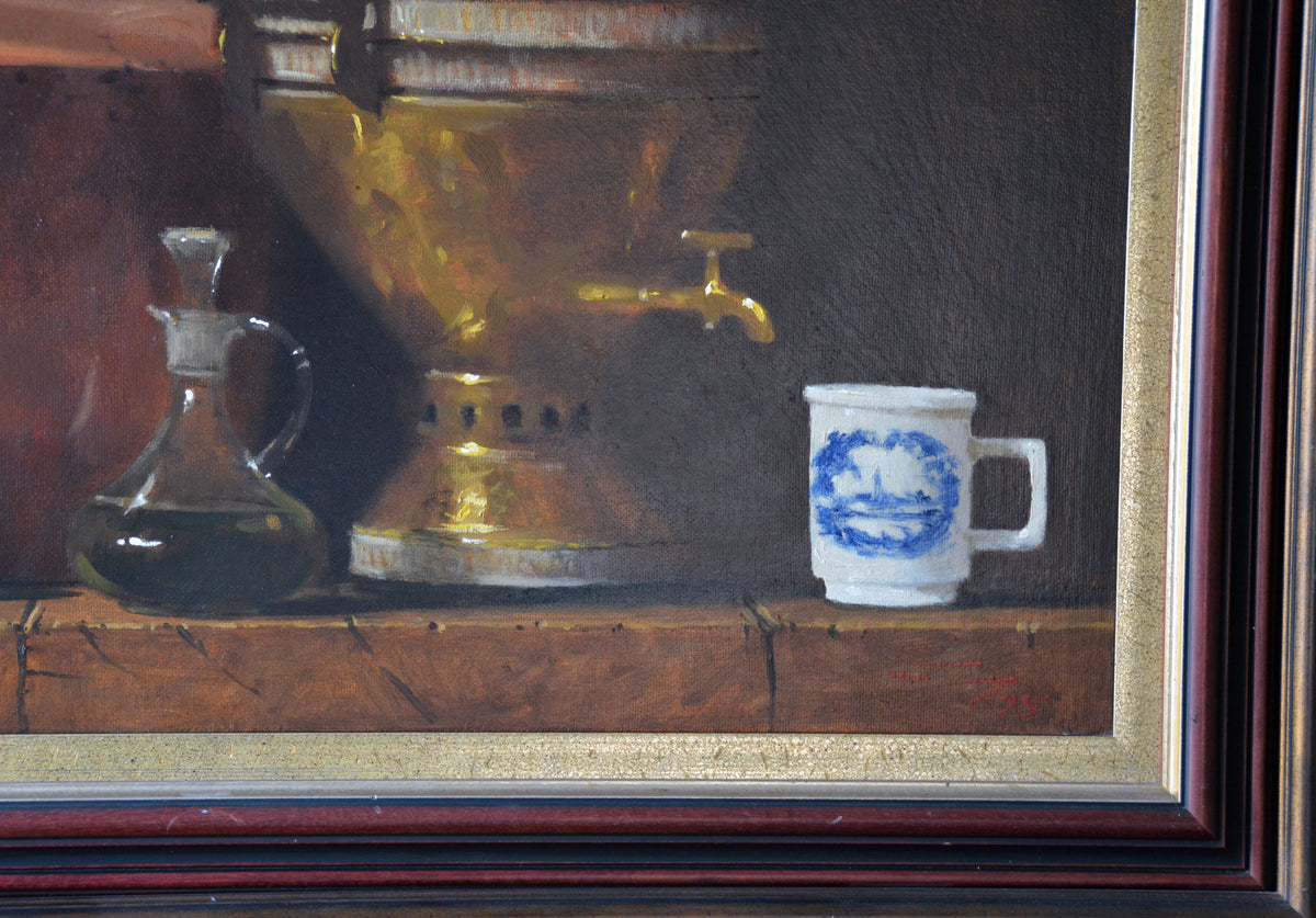 Duggie du Toit - Large still life with Copper, Ceramics and Salt 80x60cm