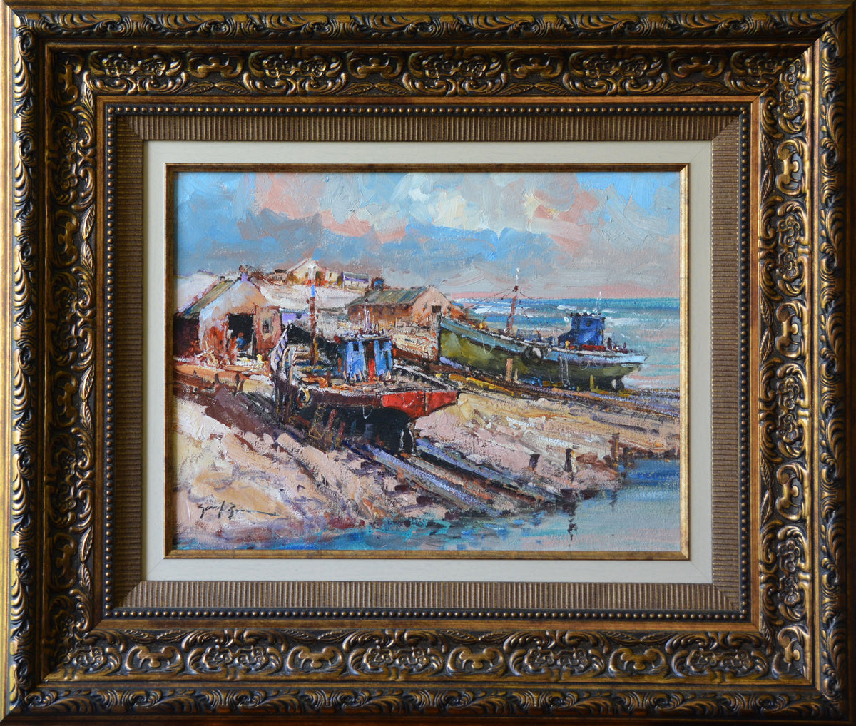 Gerrit Roon - Shipyard on the beach, 39x49cm