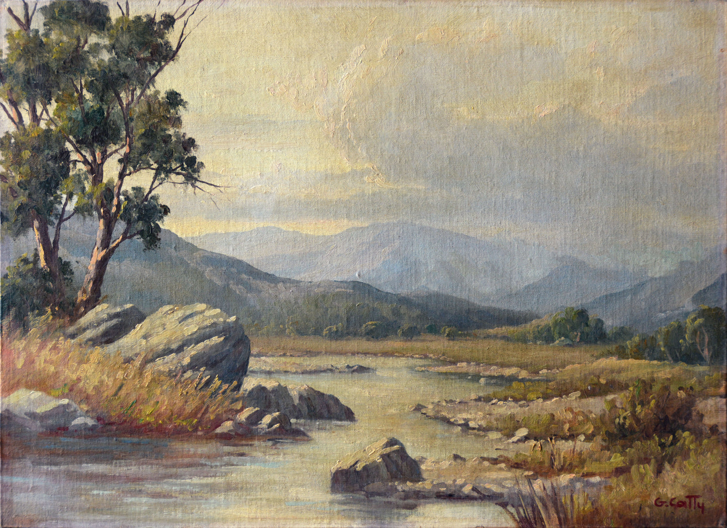 Giuseppe Catty - Bushveld River Scene, 48x35cm