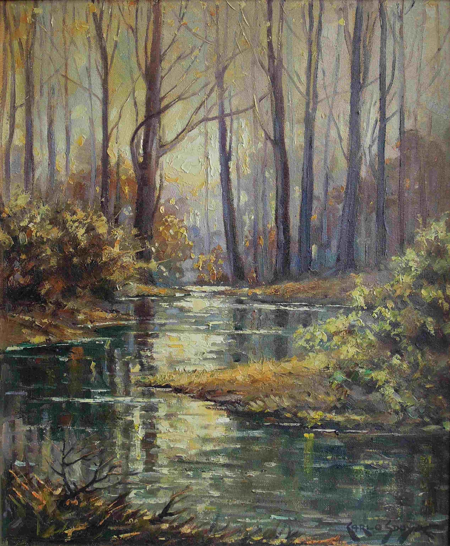 Carlo Sdoya - Lovely Wooded River Scene, 60x50cm