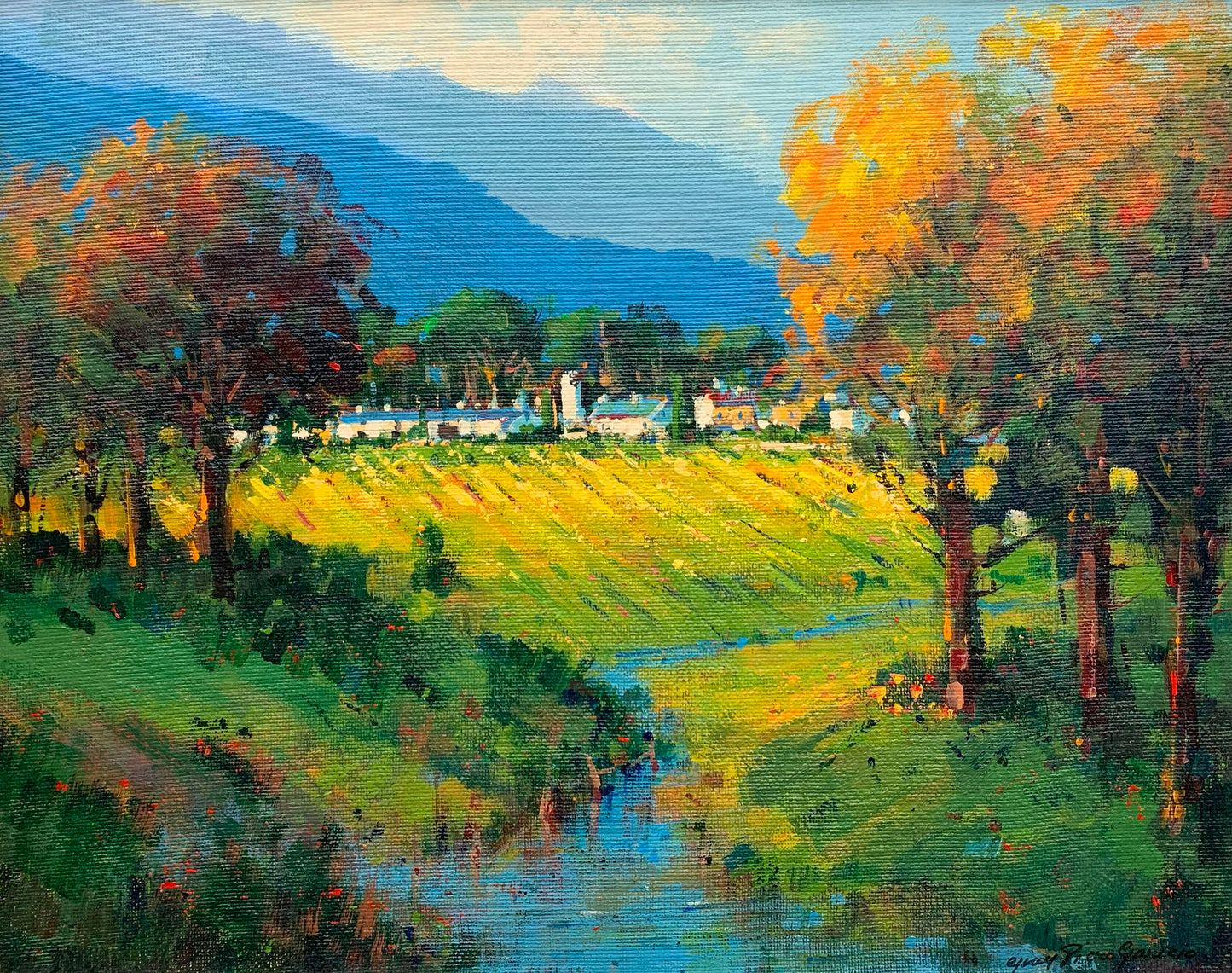 Gian-Piero Garizio - Colourful Wine-Farm Scene, 50x40cm