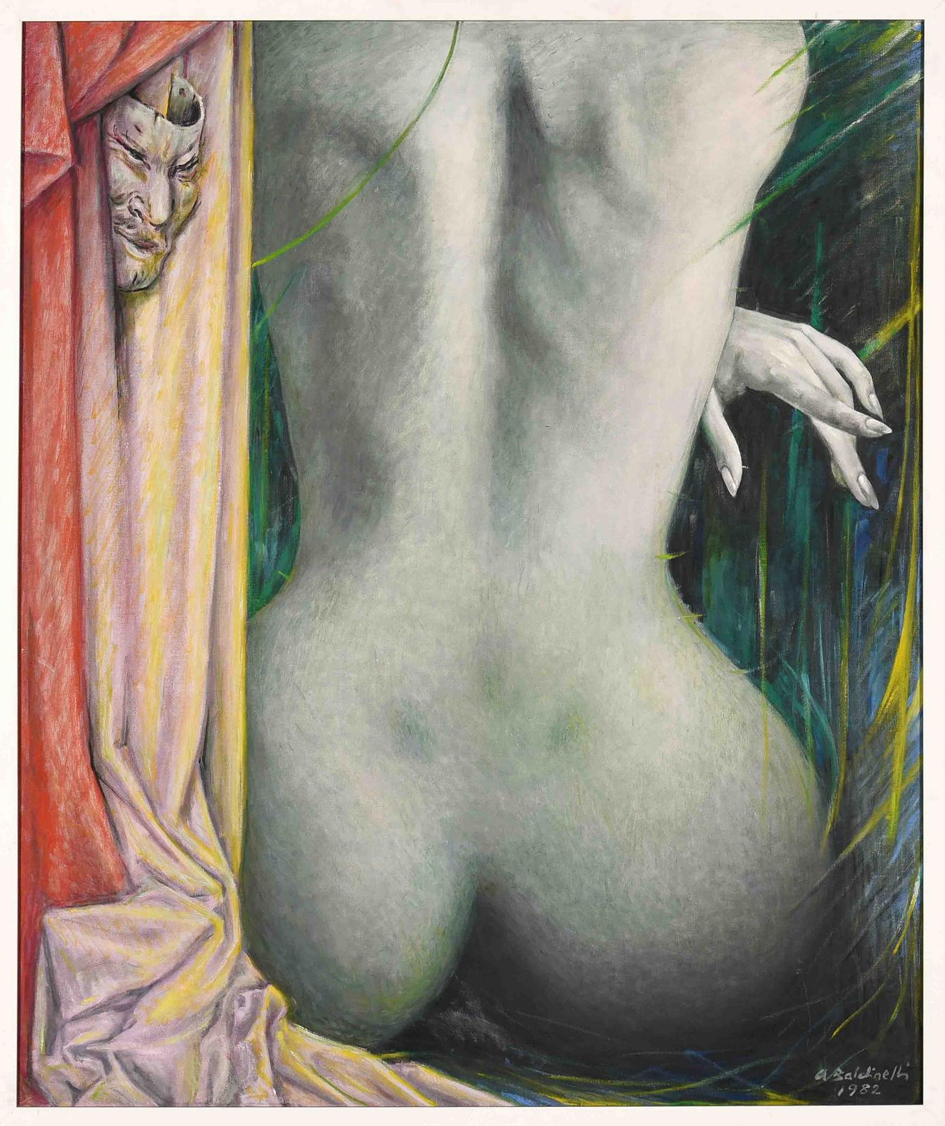 Armando Baldinelli - Nude Back with mischievous mask, 105x86cm