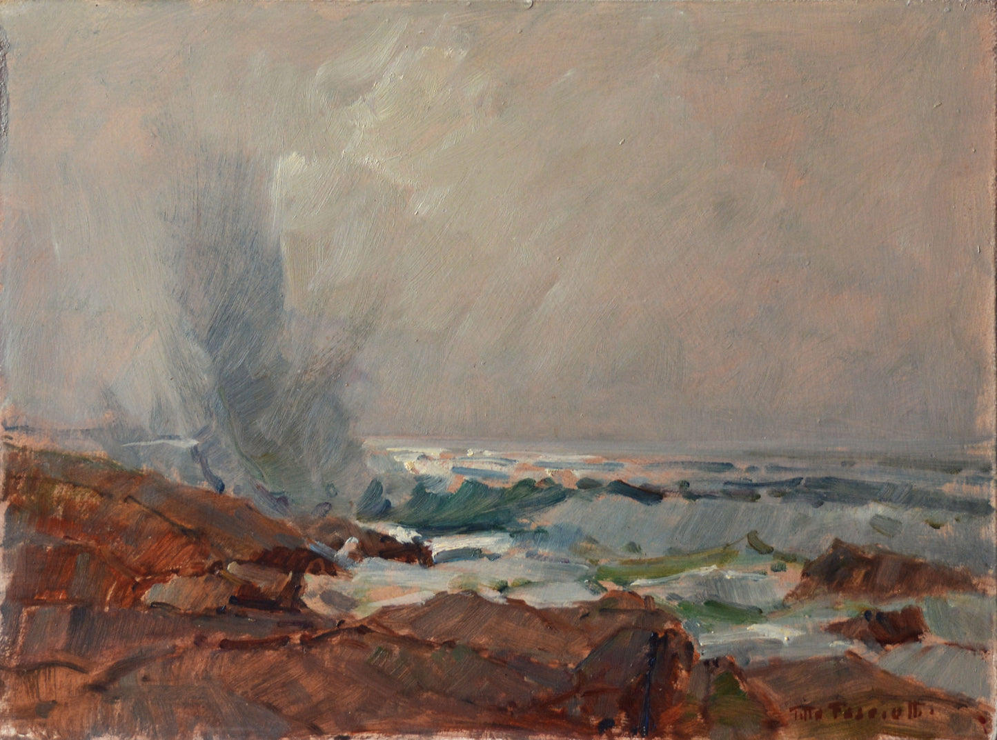 Titta Fasciotti - Wave crashing against the rocks, 40x30cm