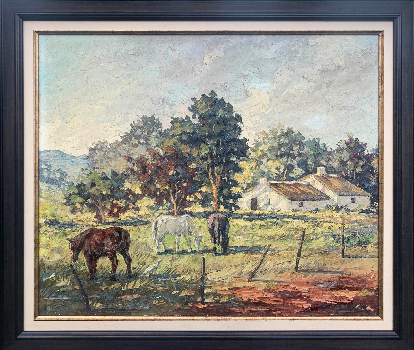 Carlo Sdoya - Horses in a farmyard, 75x55cm