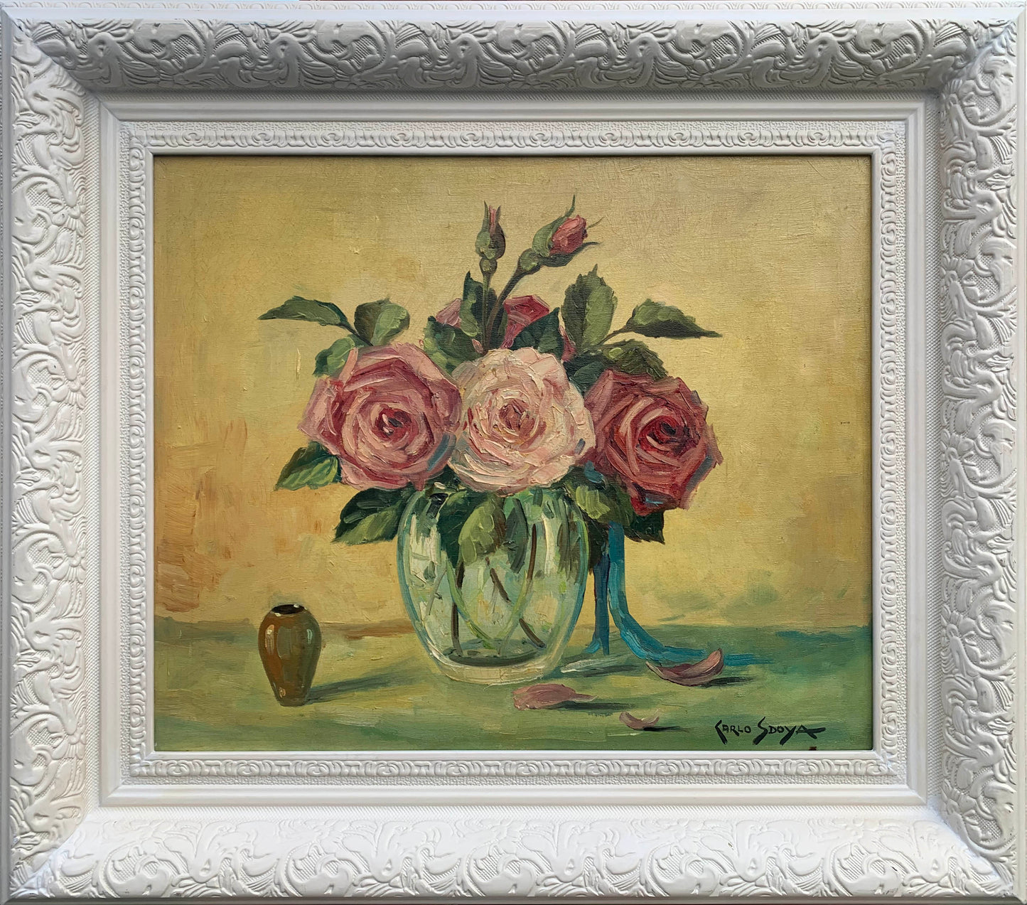 Carlo Sdoya - Roses in vase still life, 60x50cm