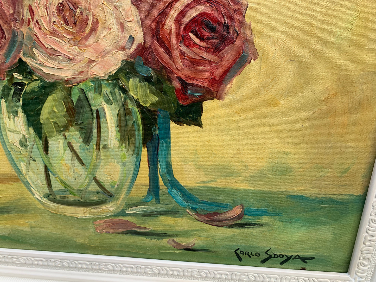 Carlo Sdoya - Roses in vase still life, 60x50cm