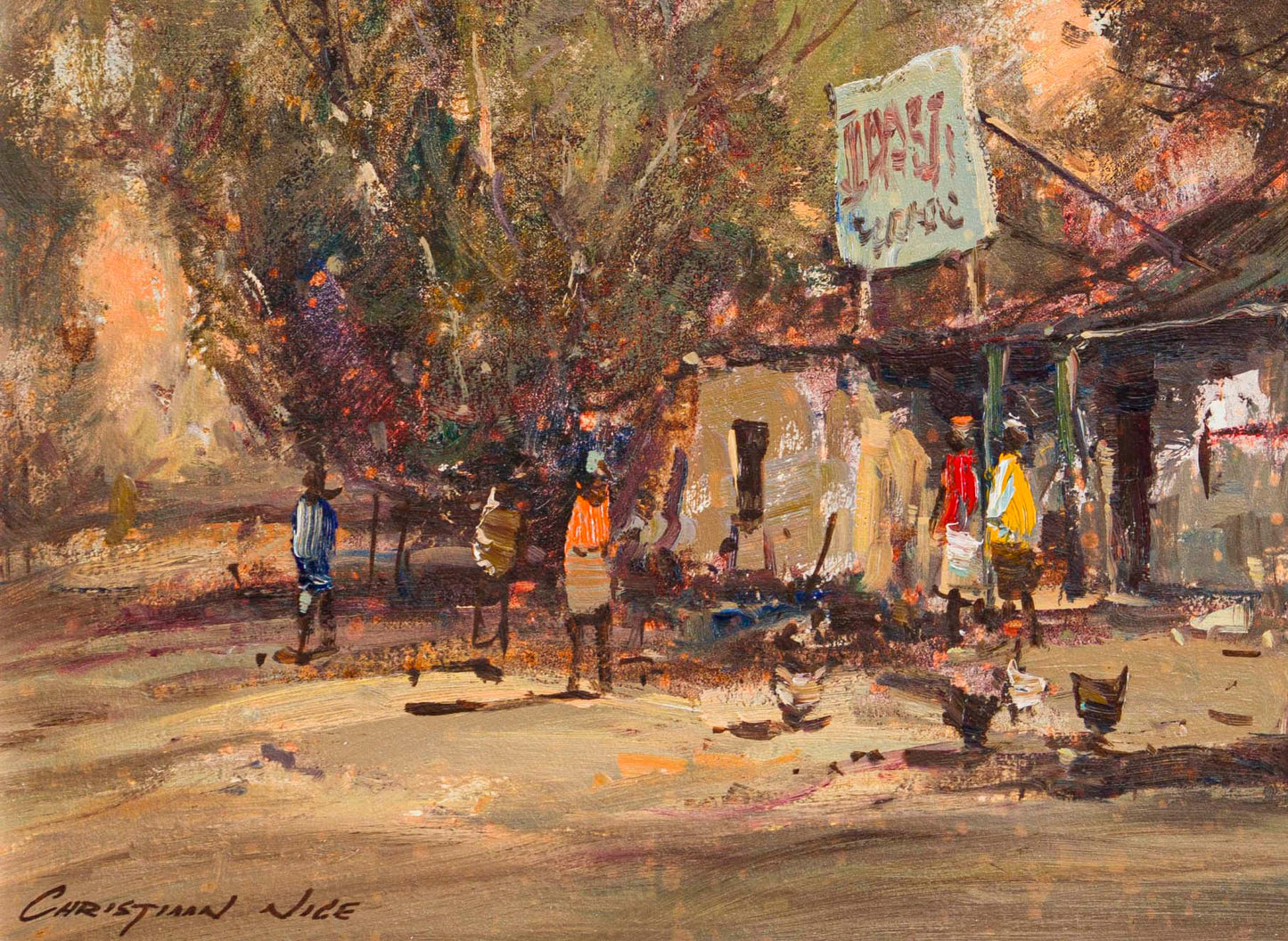 Christiaan Nice - Iconic Donkey Cart scene near rural Cafe, 60x45cm