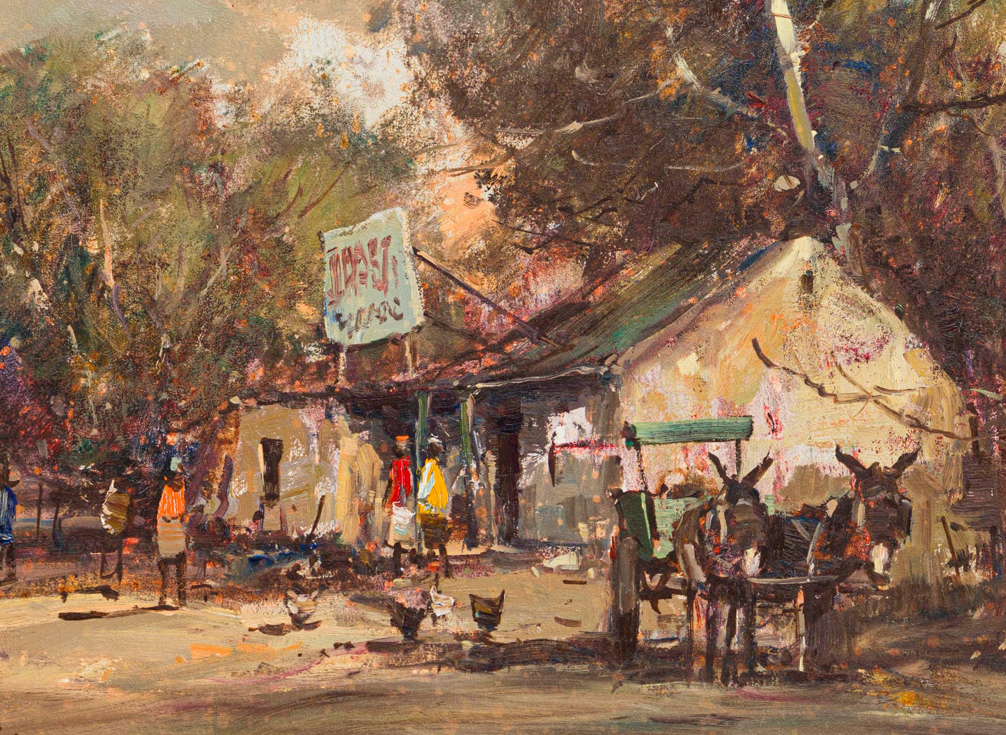 Christiaan Nice - Iconic Donkey Cart scene near rural Cafe, 60x45cm