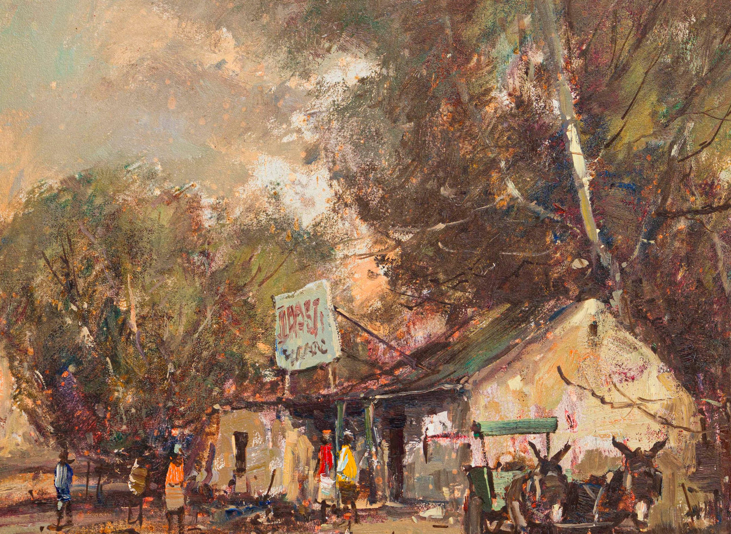 Christiaan Nice - Iconic Donkey Cart scene near rural Cafe, 60x45cm