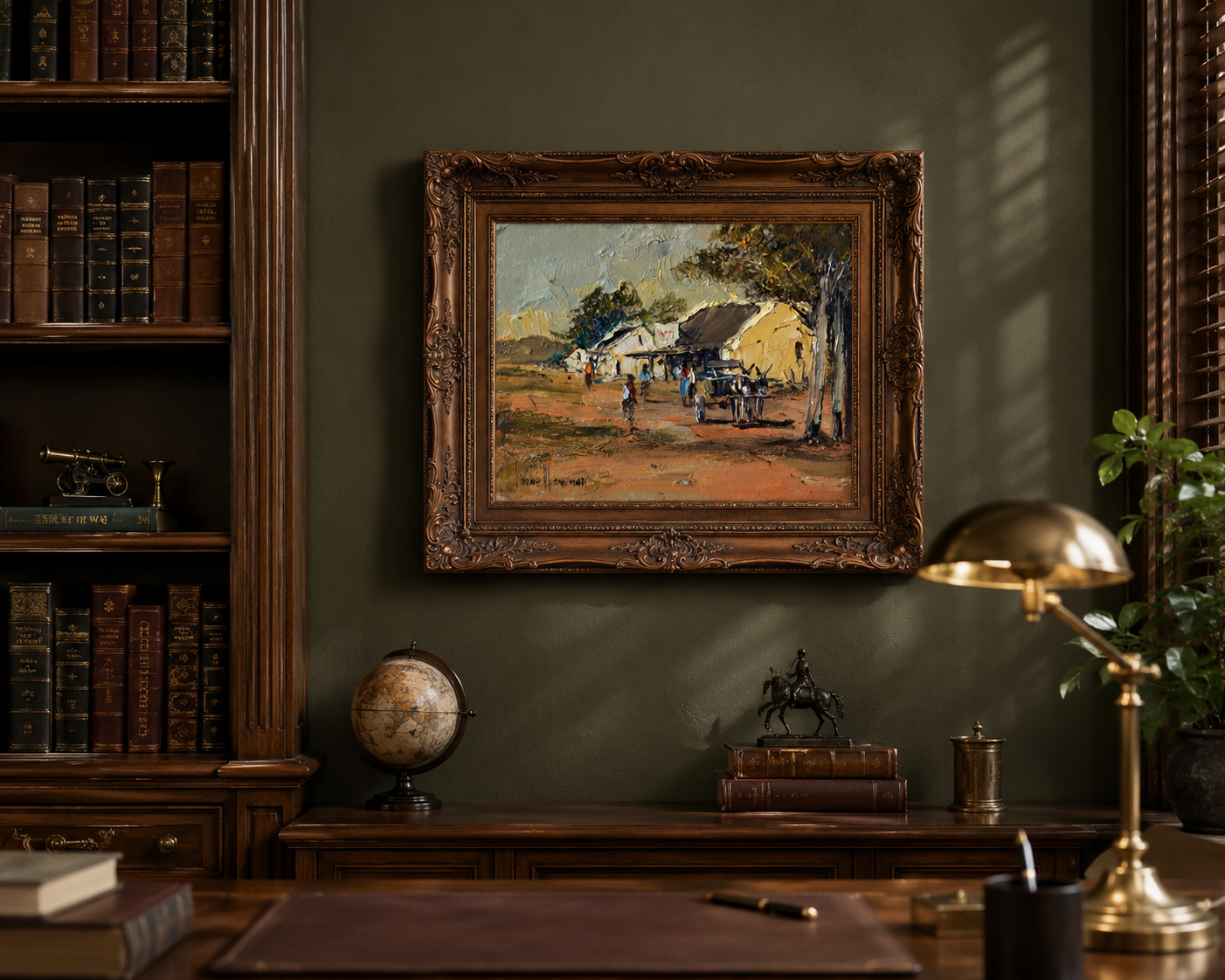 Corne Weideman - Rural Donkey Cart and Cafe Scene, 31 x 23 unframed
