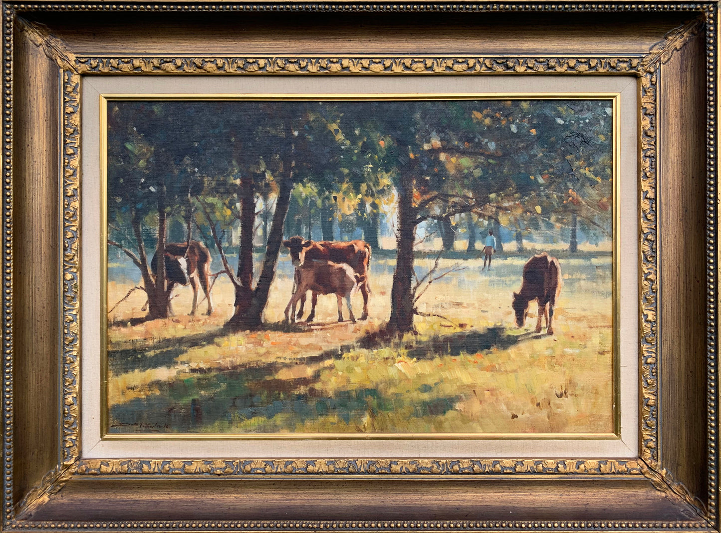 Dino Paravano - Cows in Sunlit Meadow, 75x50cm