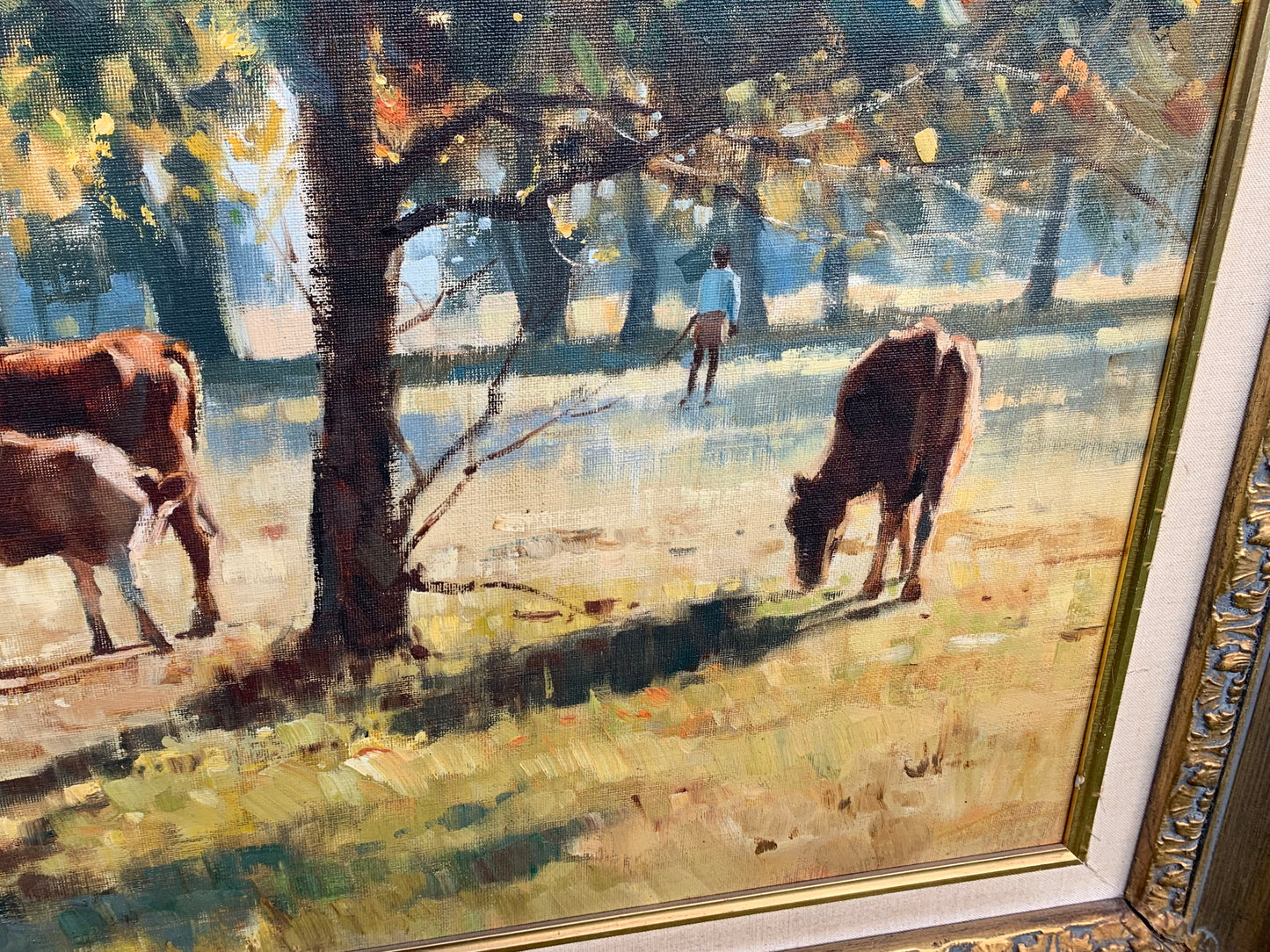 Dino Paravano - Cows in Sunlit Meadow, 75x50cm