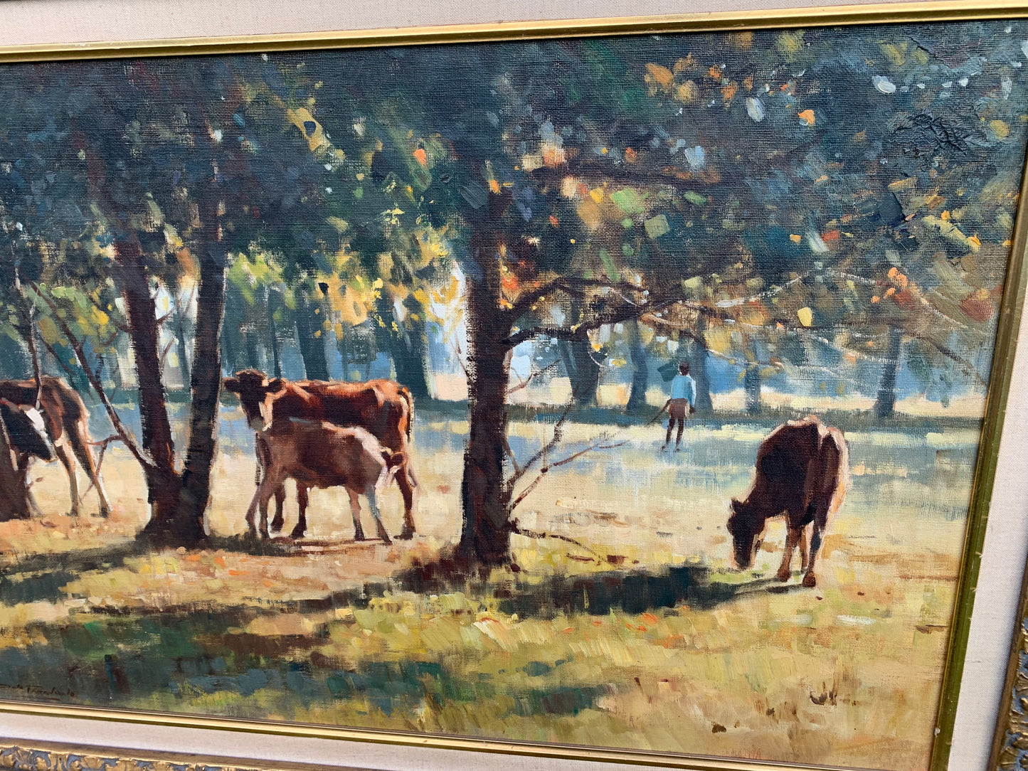 Dino Paravano - Cows in Sunlit Meadow, 75x50cm