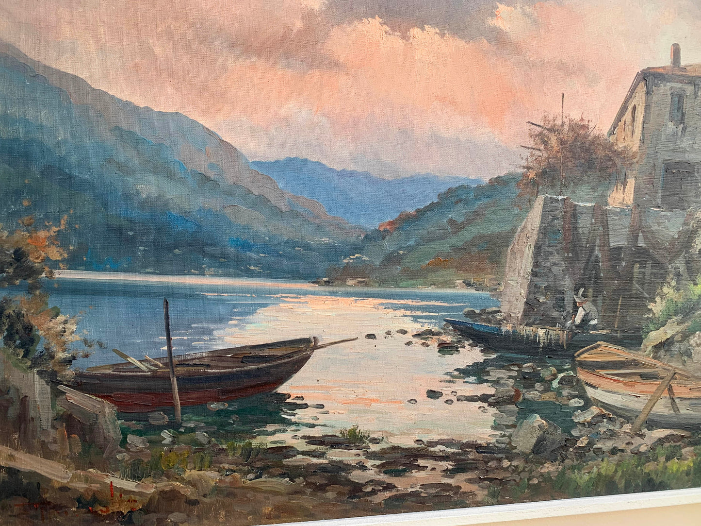 Ercole Magrotti - Beautiful warm Italian lakeside Scene, 70x50cm