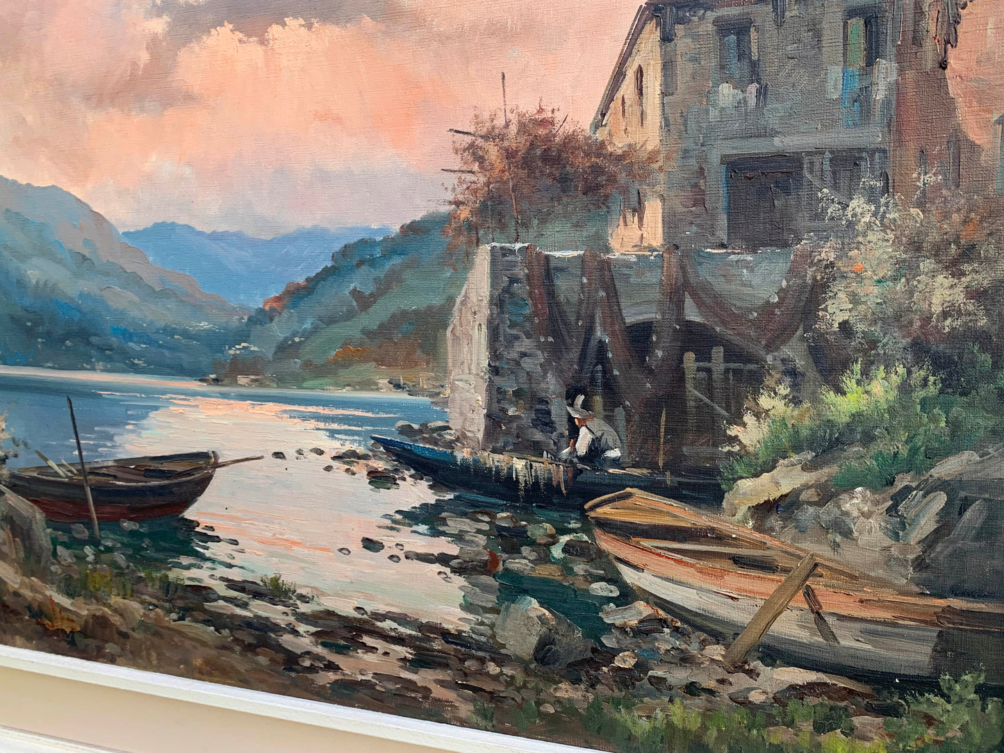 Ercole Magrotti - Beautiful warm Italian lakeside Scene, 70x50cm