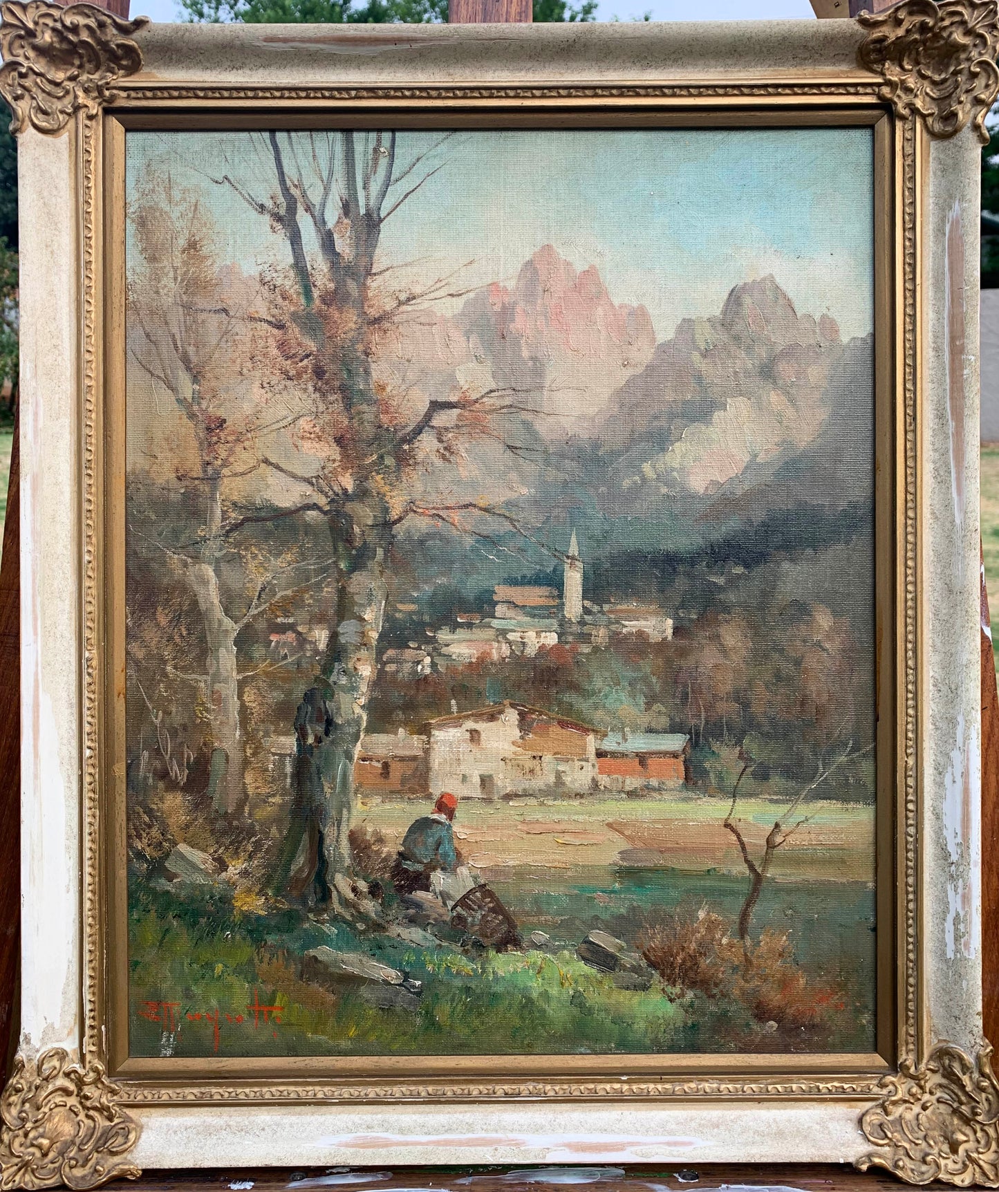 Ercole Magrotti - Man seated by a lake, 48x38cm