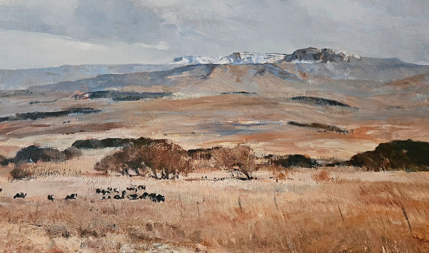 Errol Boyley - Landscape with cattle and snow-capped mountains, 90x60cm