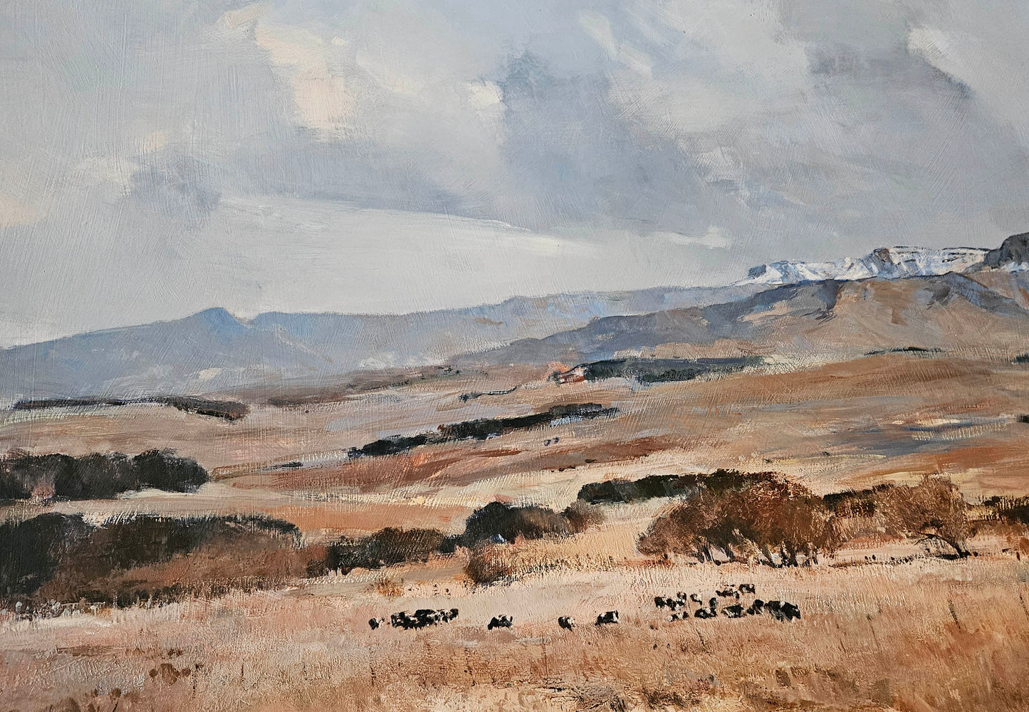 Errol Boyley - Landscape with cattle and snow-capped mountains, 90x60cm