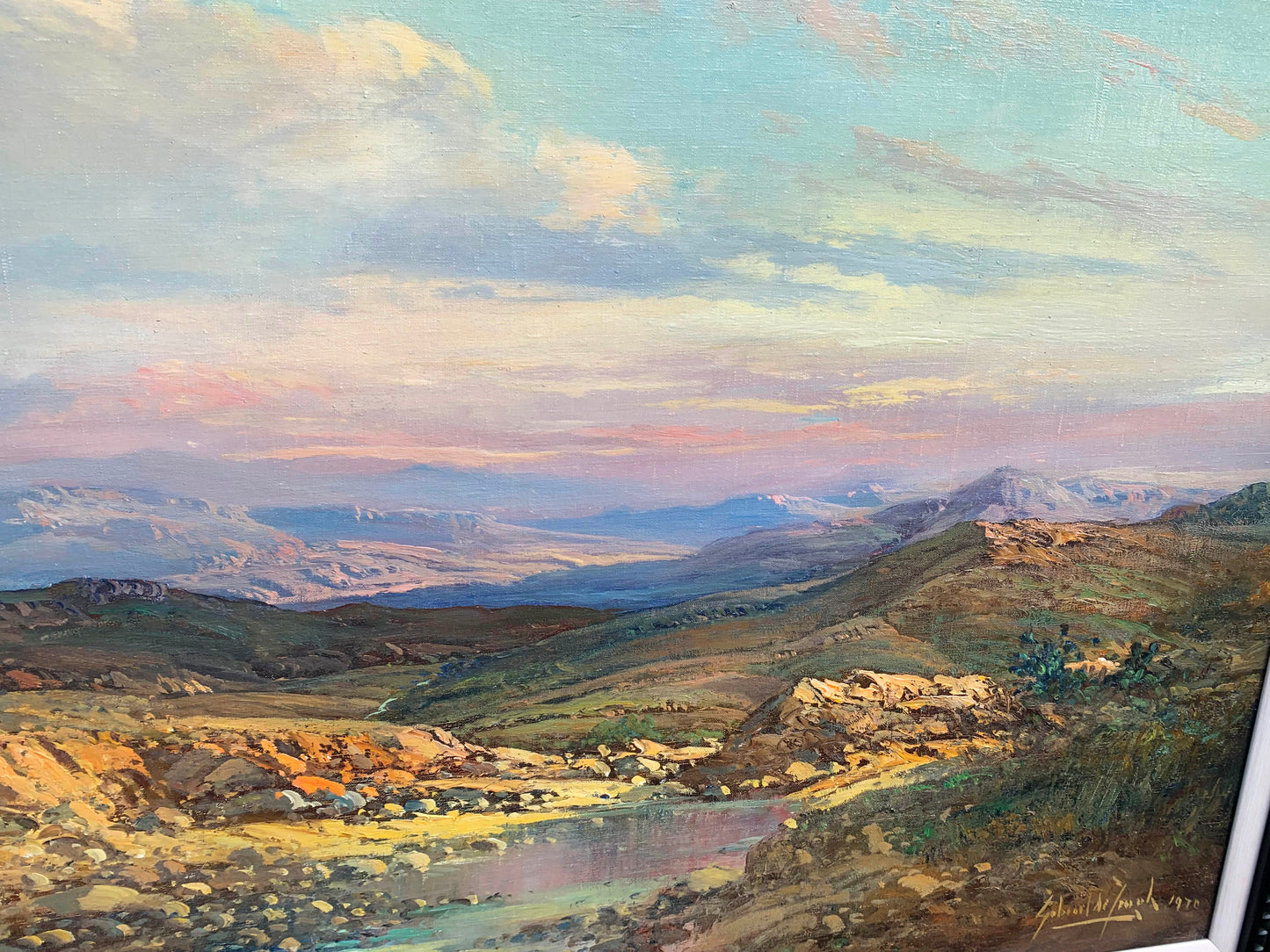 Gabriel de Jongh - Large Colourful Mountain Landscape, 90x60cm
