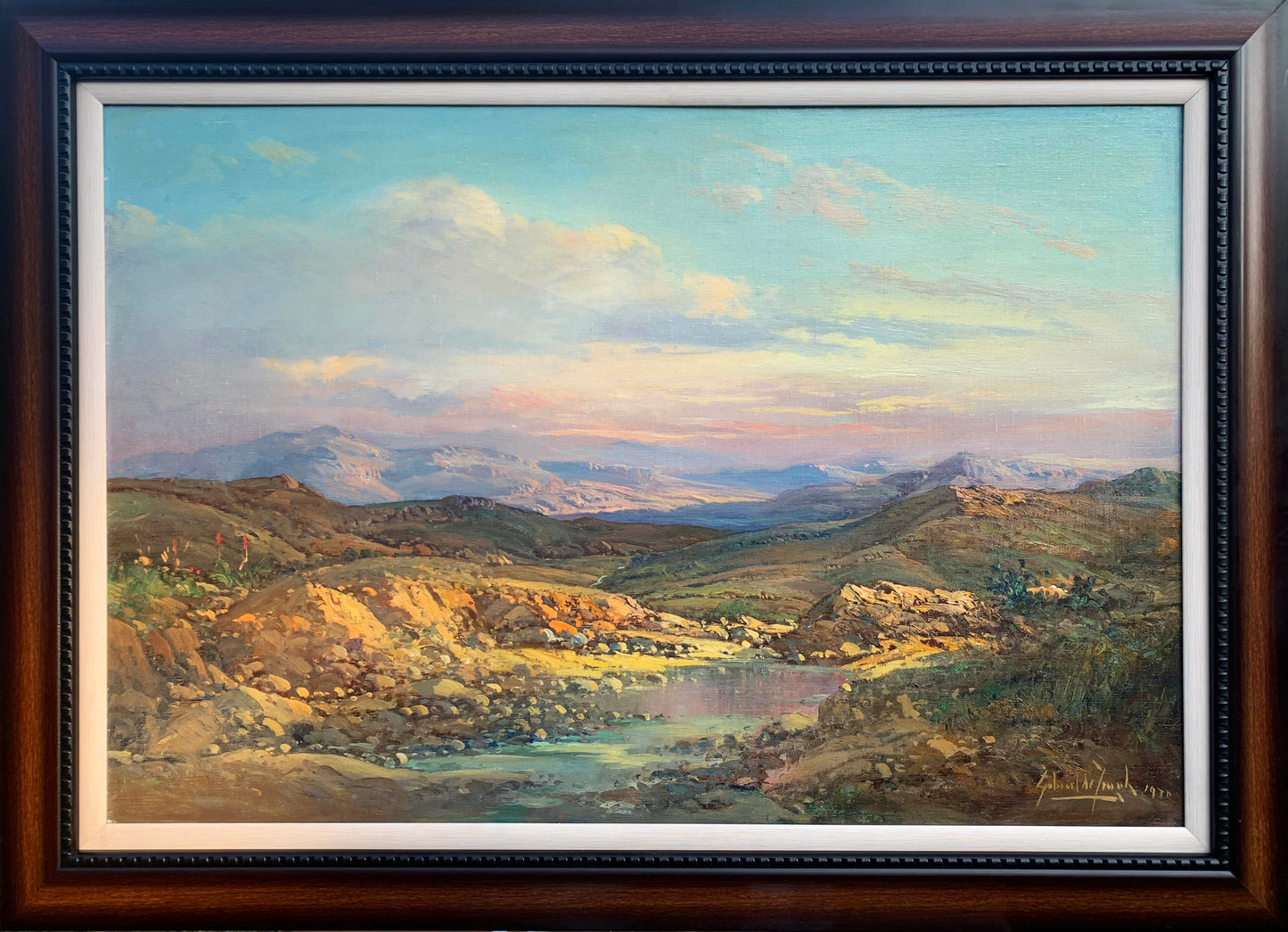 Gabriel de Jongh - Large Colourful Mountain Landscape, 90x60cm