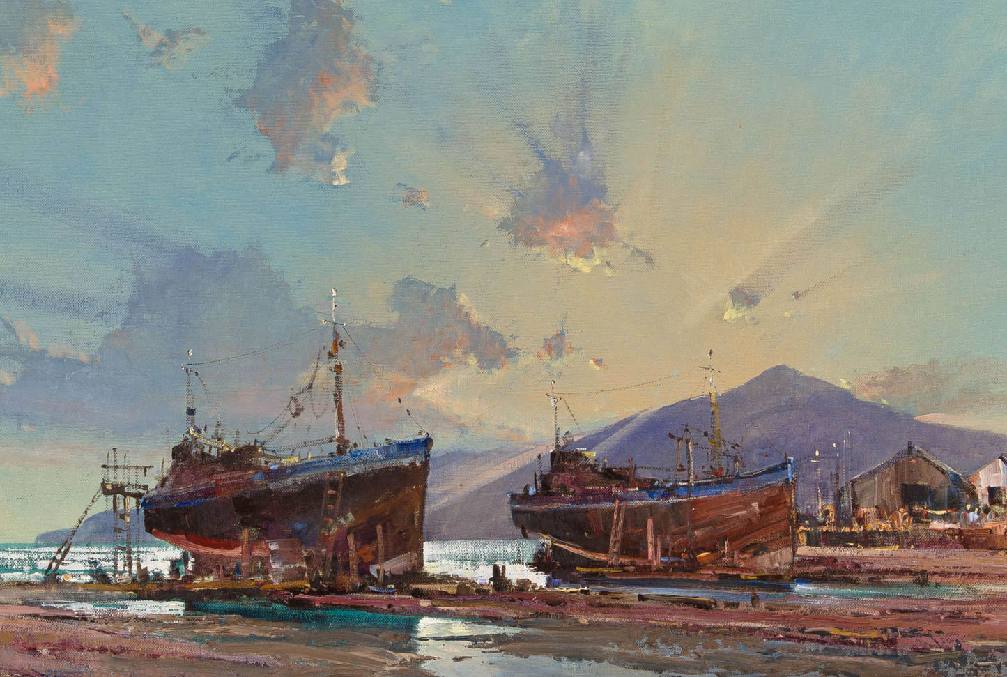 Gerrit Roon - Large Shipyard Seascape, 90x60cm