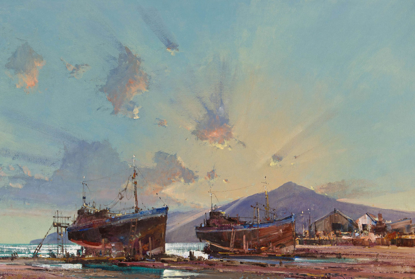 Gerrit Roon - Large Shipyard Seascape, 90x60cm