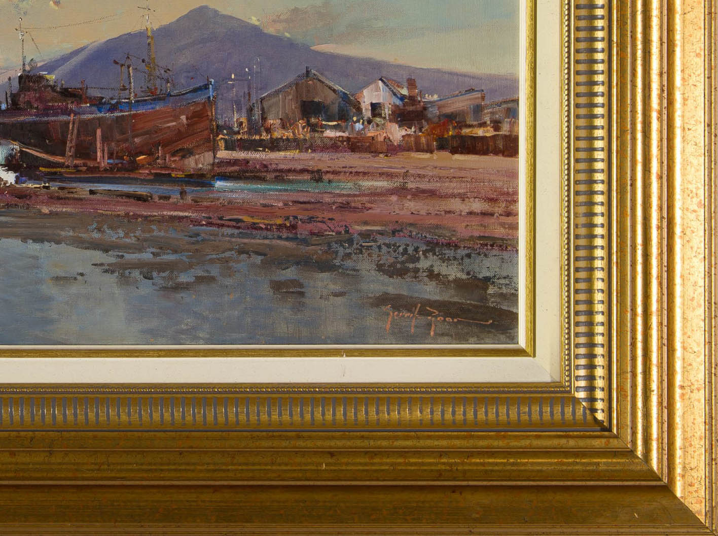 Gerrit Roon - Large Shipyard Seascape, 90x60cm