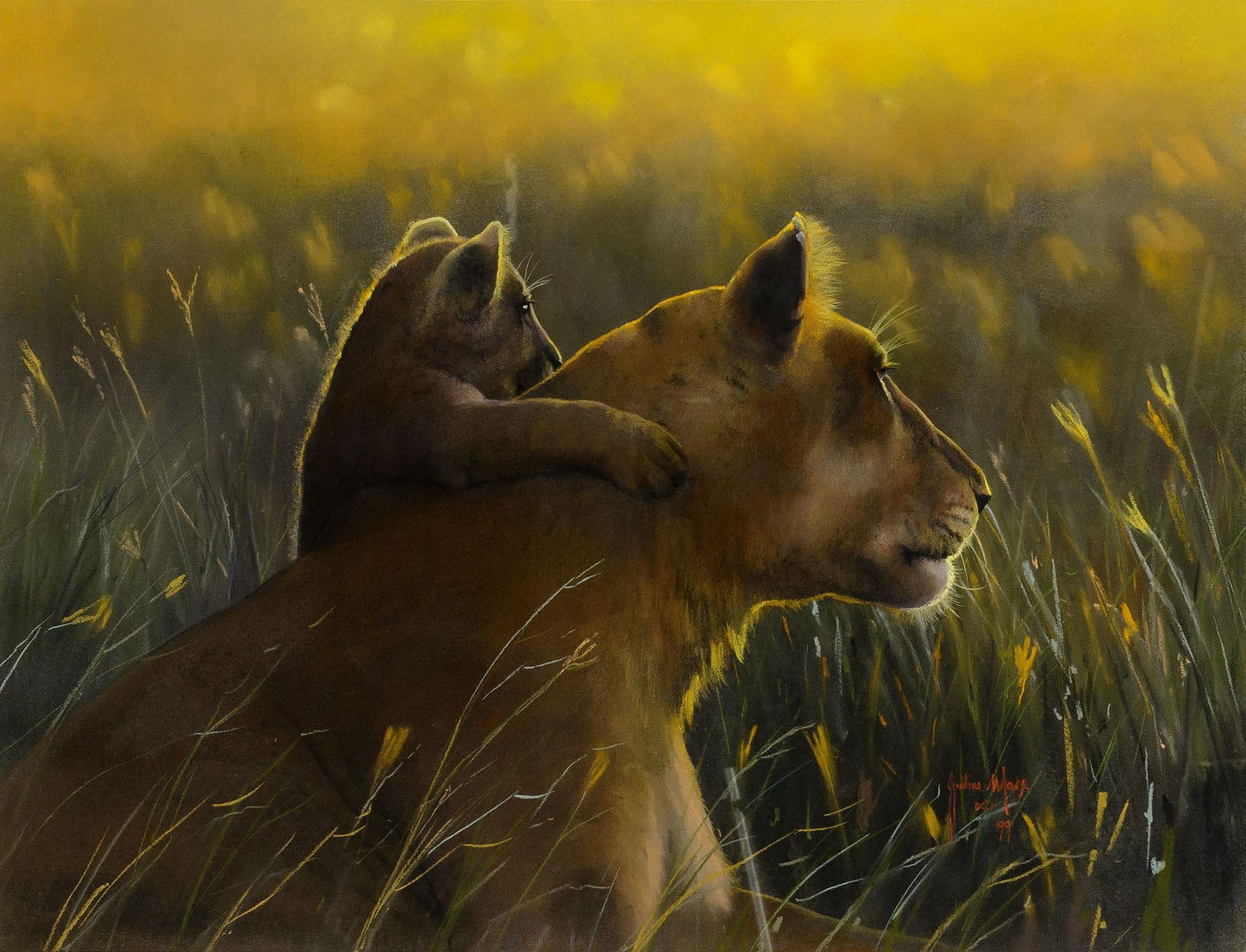 Ignatius Marx - Lion with Cub, 64x48cm