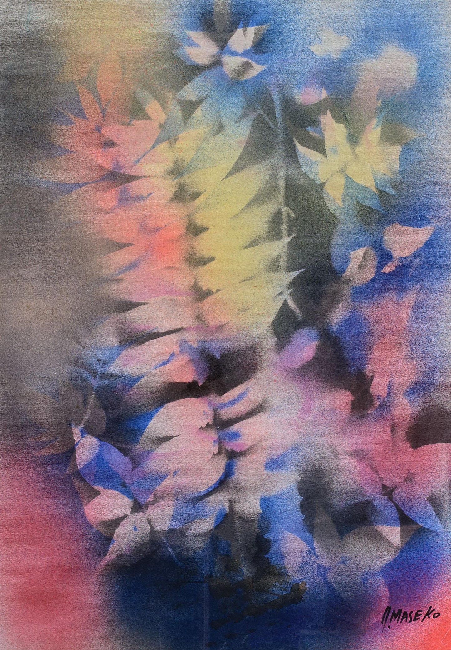 Joe Maseko - Abstract Flowers Mixed Media, 56x40cm