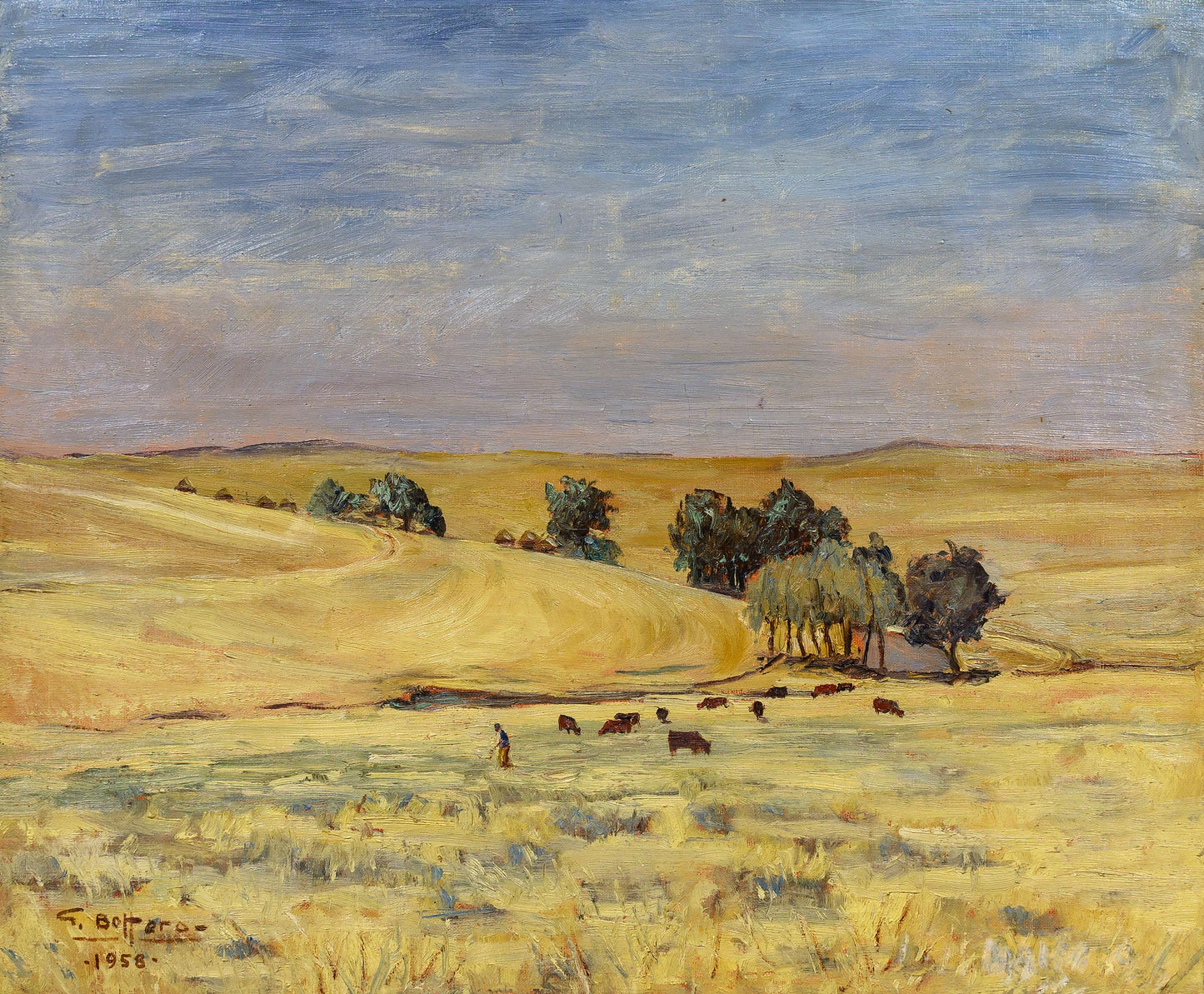 Giuseppe Bottero - Cows in grassy fields, 61x50cm