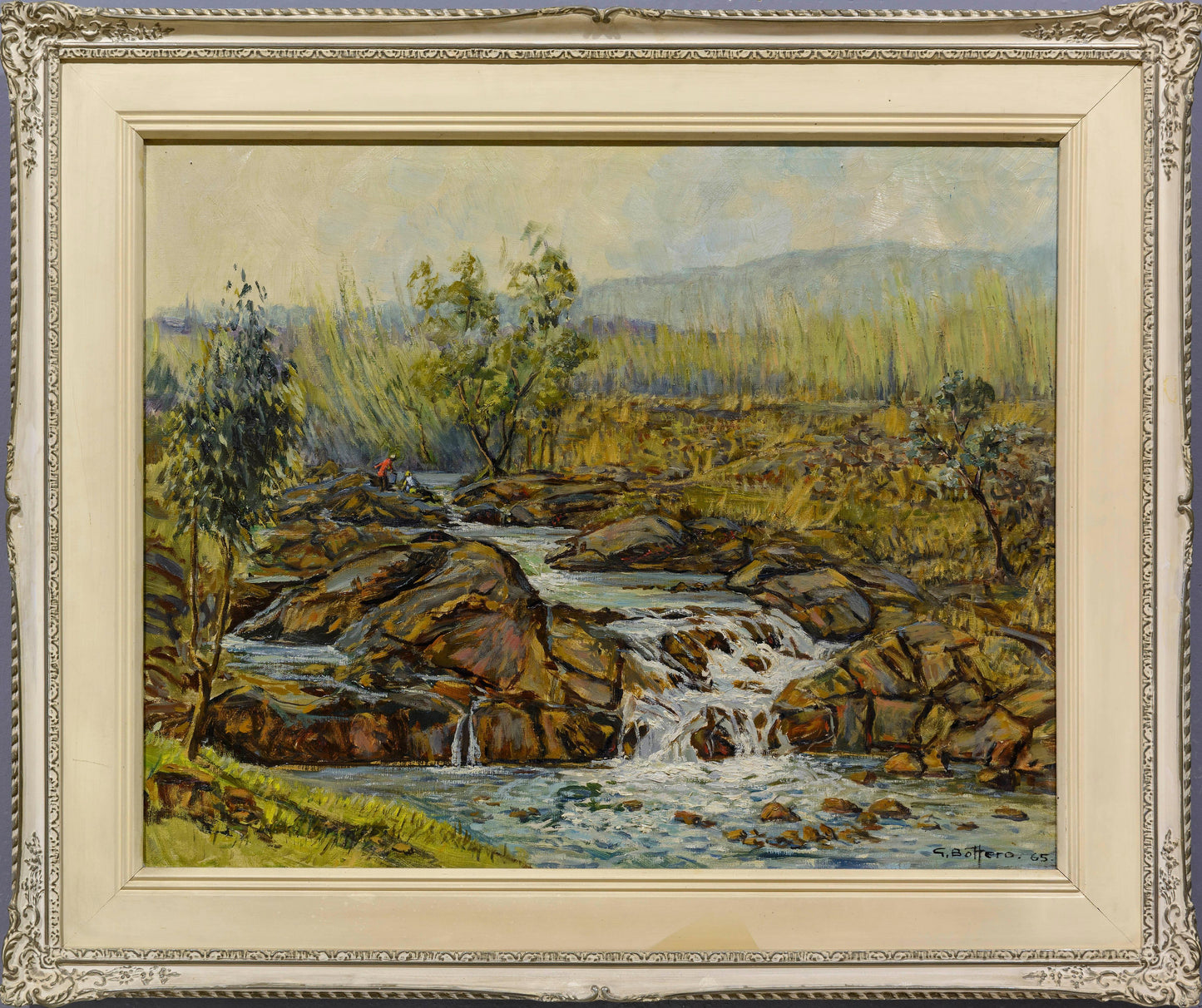 Giuseppe Bottero - Rocky Rapids with figures, 75x60cm