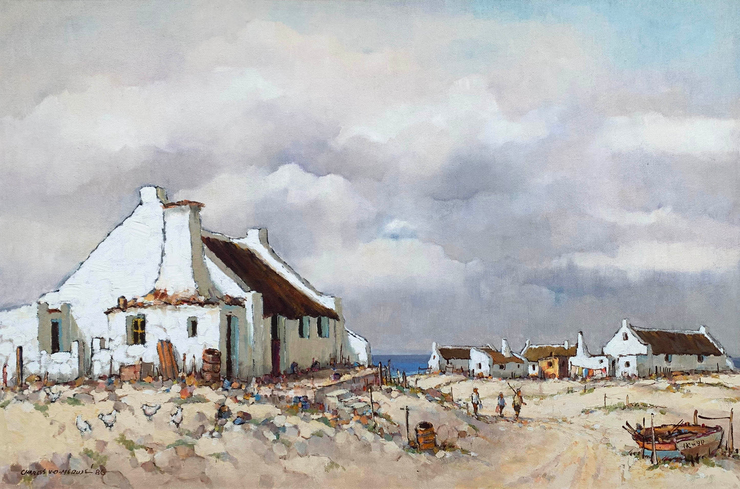 Charles van der Merwe - Large Arniston Cottages Seascape 105x70cm