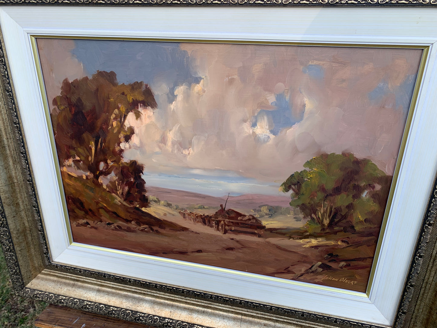 Johan Oldert - Donkey Cart on country road, 50x35cm