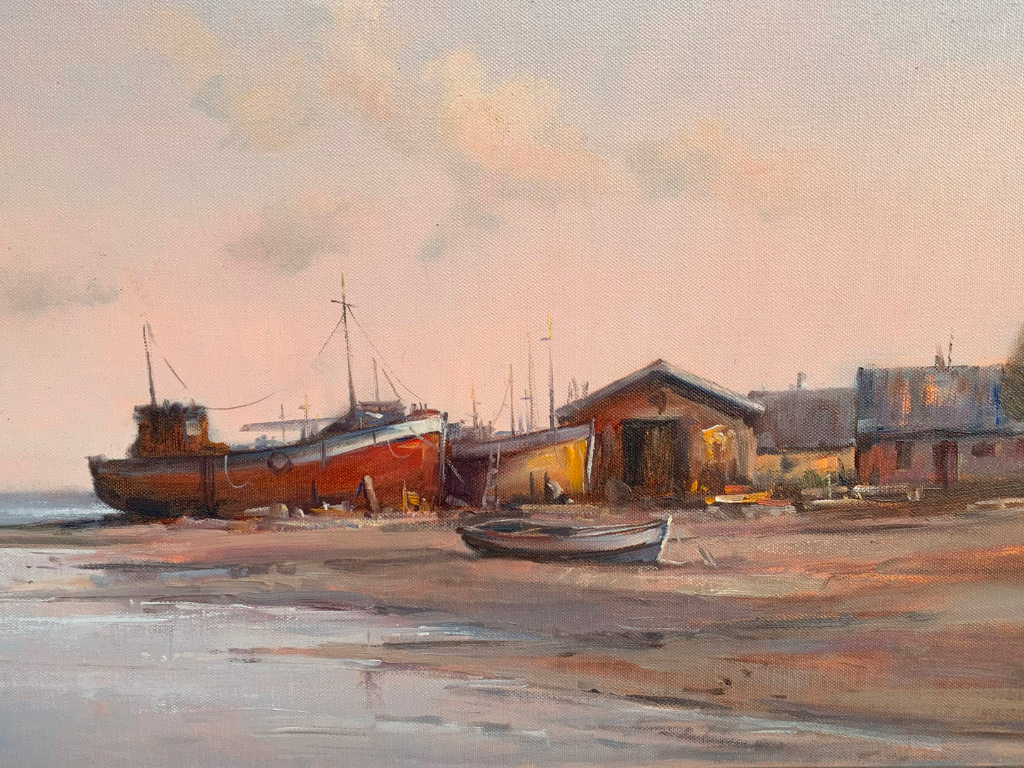 Ignatius Marx - Boats on the shoreline at sunset, 75x50cm