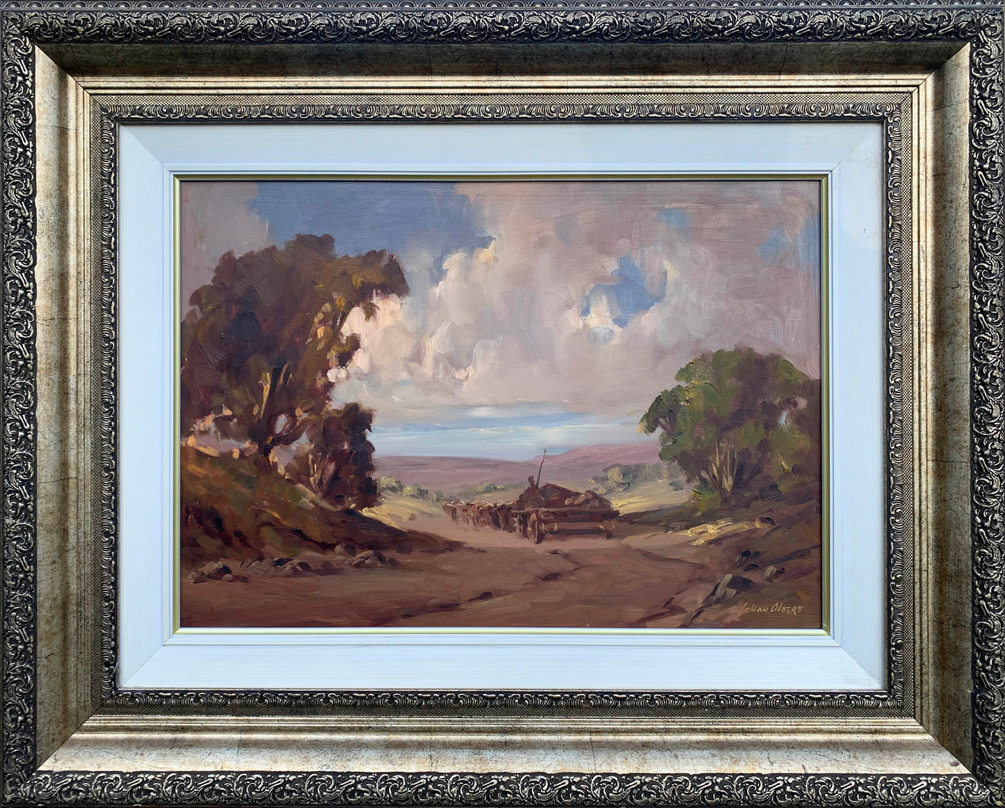 Johan Oldert - Donkey Cart on country road, 50x35cm