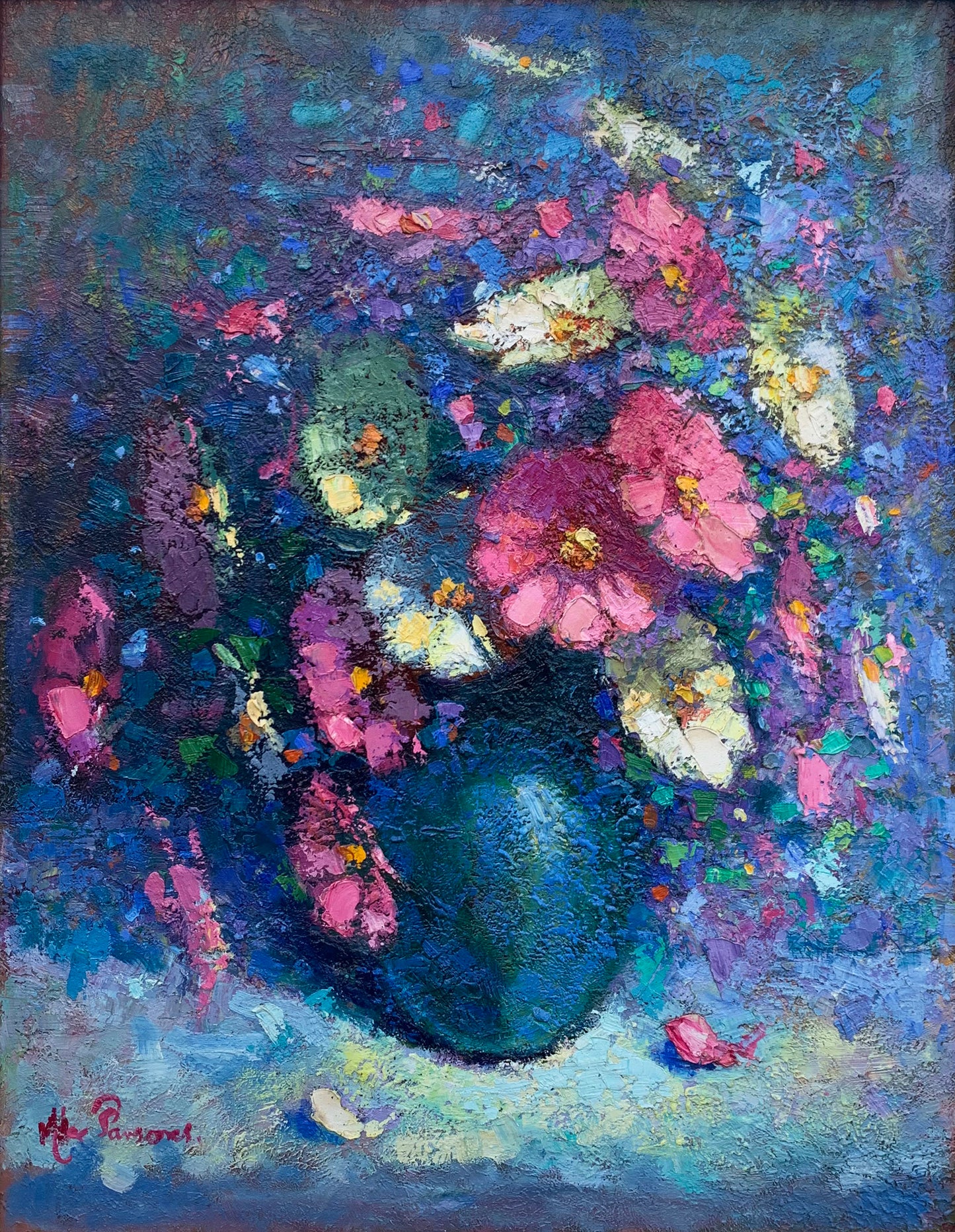 Mike Parsons - Bold Still Life Flowers in Vase, 68x53cm