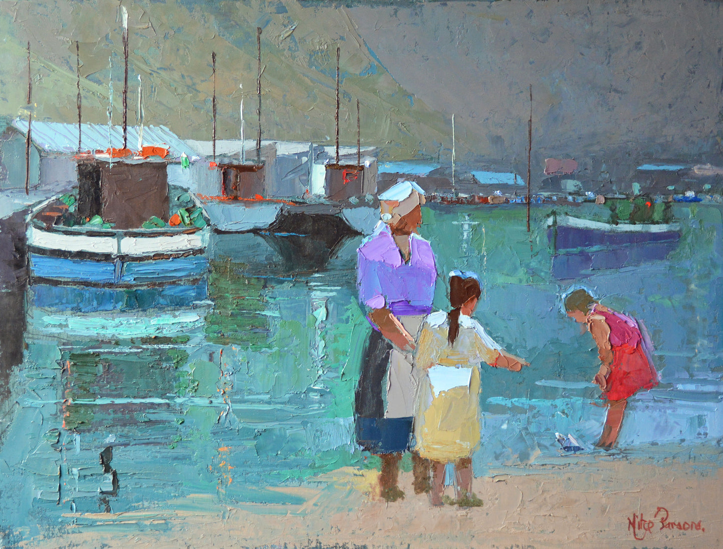 Mike Parsons - Kids at the Docks, 72x55cm