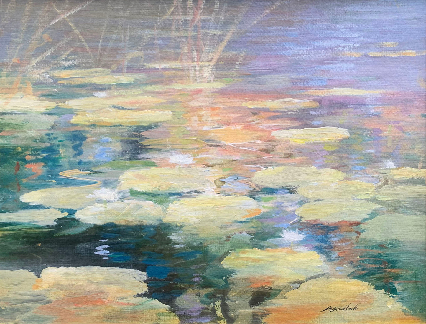 Peter Hall - Lovely Colourful Lily Pond, 60x45cm