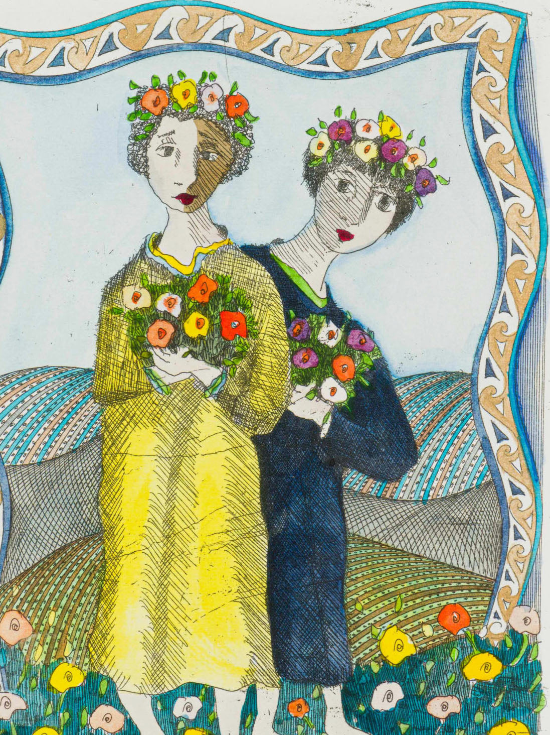 Pieter van der Westhuizen, Flower Girls, Etching, 23x16cm