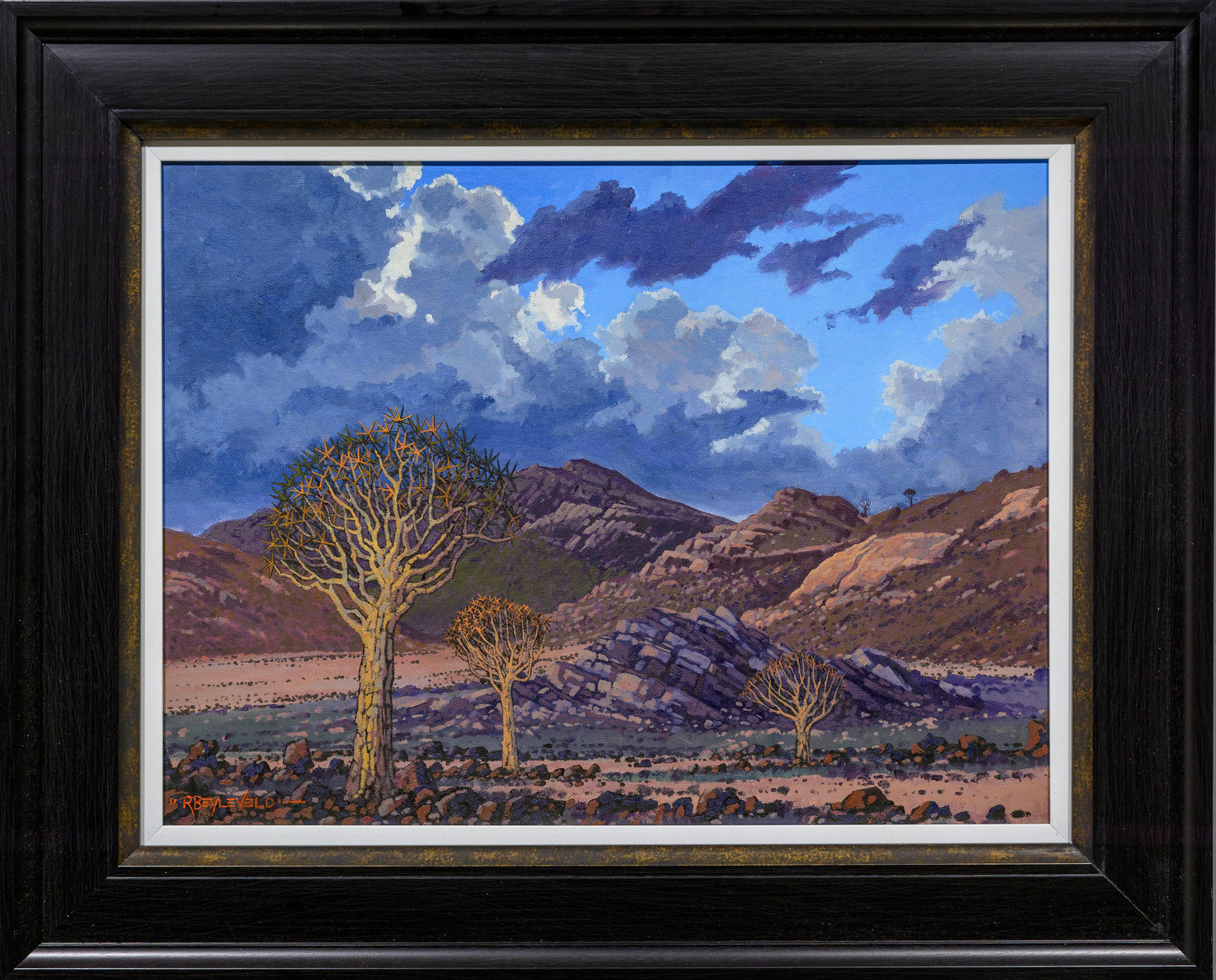 Richard Beyleveld - Quiver Trees in Blue Toned Landscape, 60x45cm