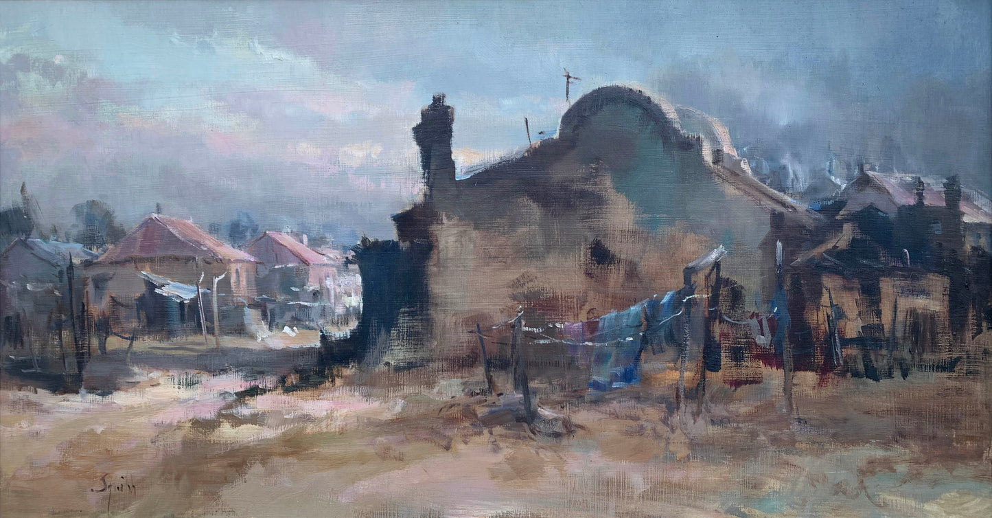 Ruth Squibb - Gritty Township Scene, 75x40cm