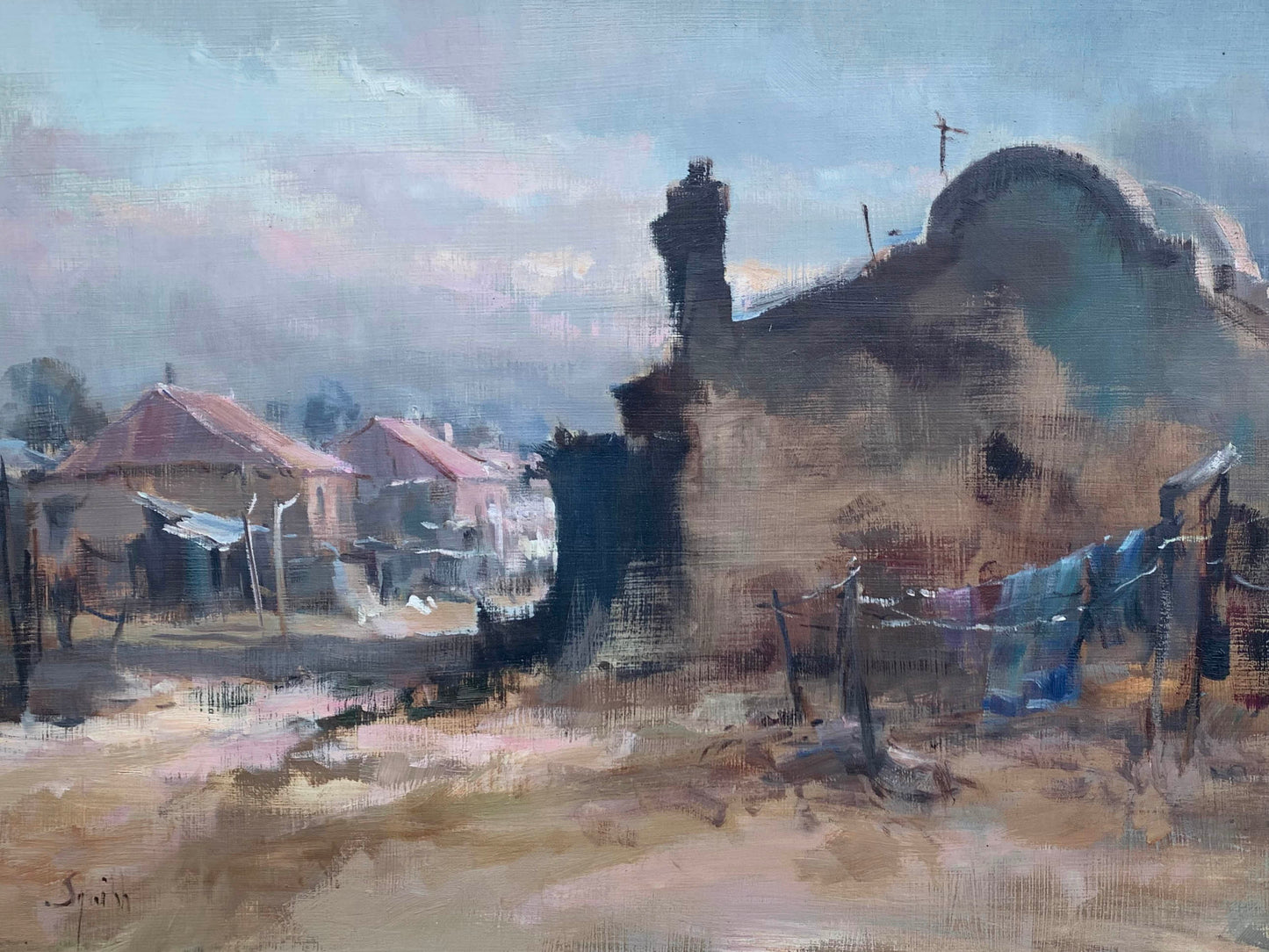 Ruth Squibb - Gritty Township Scene, 75x40cm