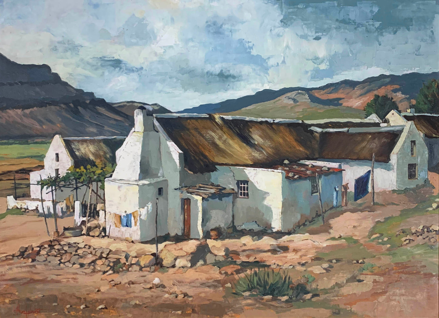 Ted Hoefsloot - Cape Dutch Farmstead in Mountain Landscape, 60x50cm