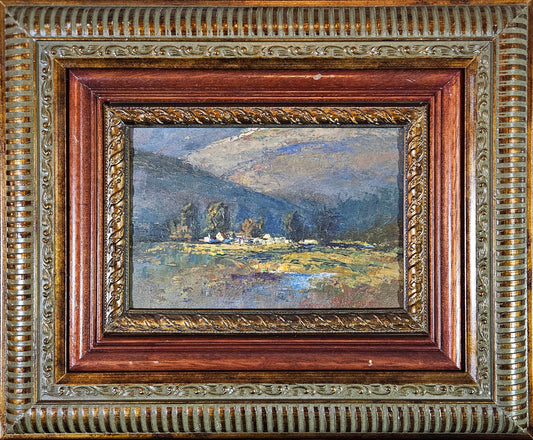 Anton Benzon - Farmhouse with lake, 24x16cm