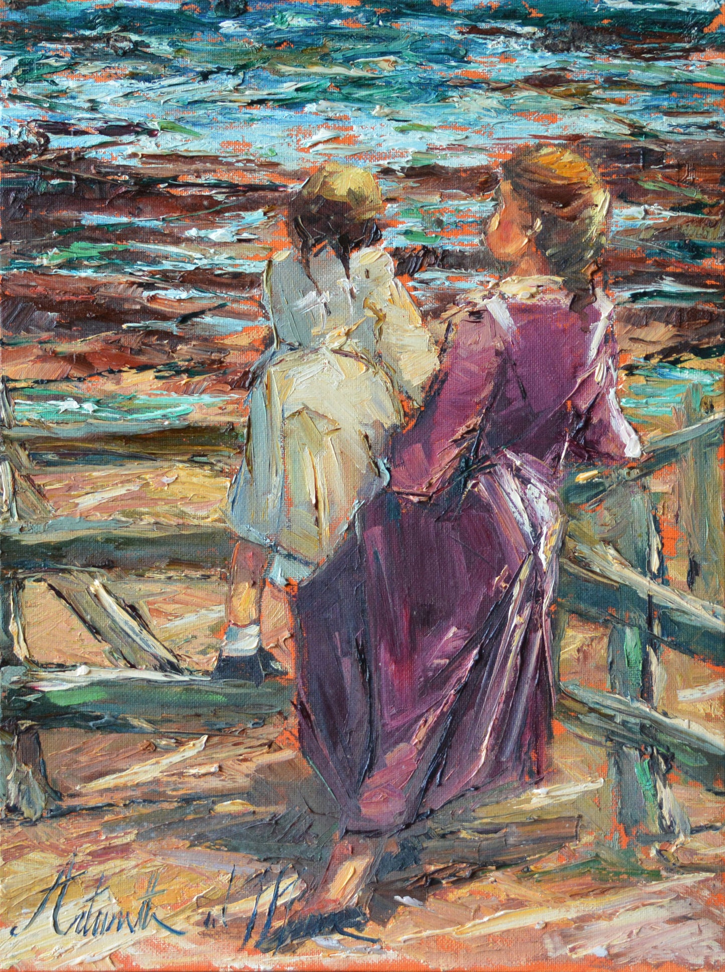 Antoinette van der Merwe - Mother Daughter Beach Scene