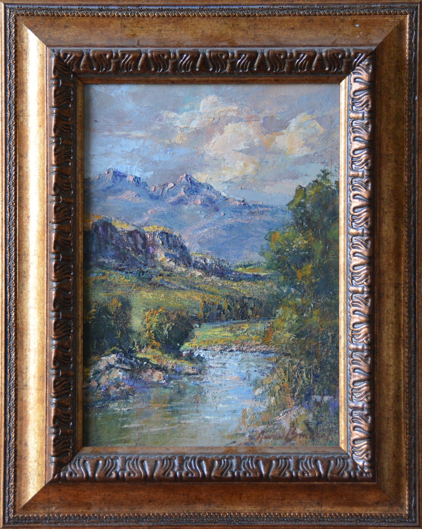 Anton Benzon - River in Mountain Landscape, 35x25cm