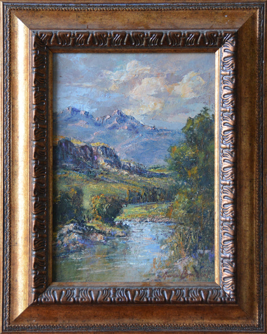 Anton Benzon - River in Mountain Landscape, 35x25cm
